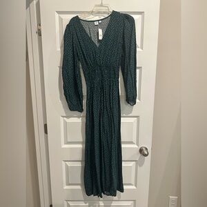 GAP Green Flowered Long Sleeve Dress